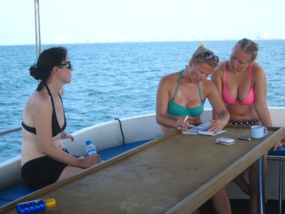 Ja kirjoitettiin sekä leimattiin sukelluslokikirjat (kuva by Mikko)