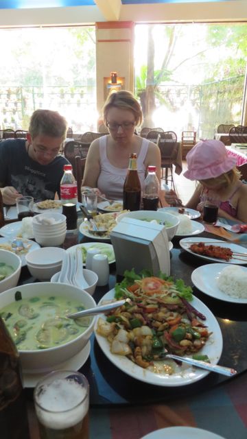 Välitankkaus. Tavanomaisten thaiherkkujen lisäksi maistoimme krokotiilivarrasta! 