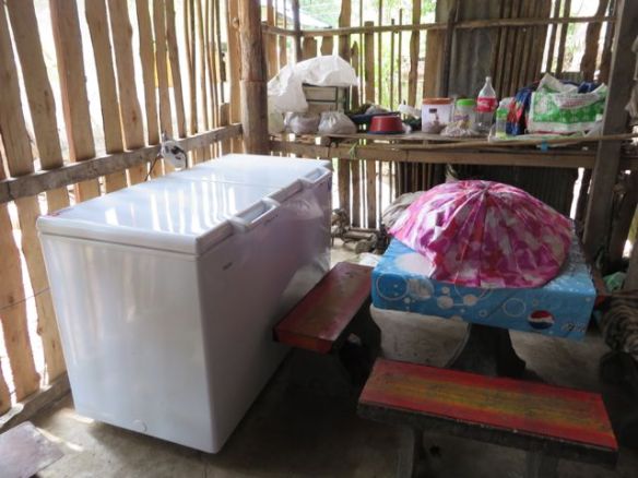 Edellisellä kerralla ostamani arkkupakastin löytyi keittiöstä -taustalla näkyy tuoretta lautaa arkun takana, seinähän jouduttiin purkamaan että arkku saatiin mahtumaan sisään